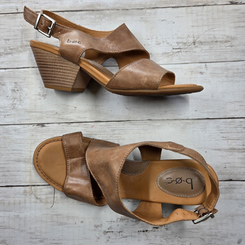 b.o.c. Born Concept Angulo Slingback Sandals Women 8M Tan Leather Block Heel
